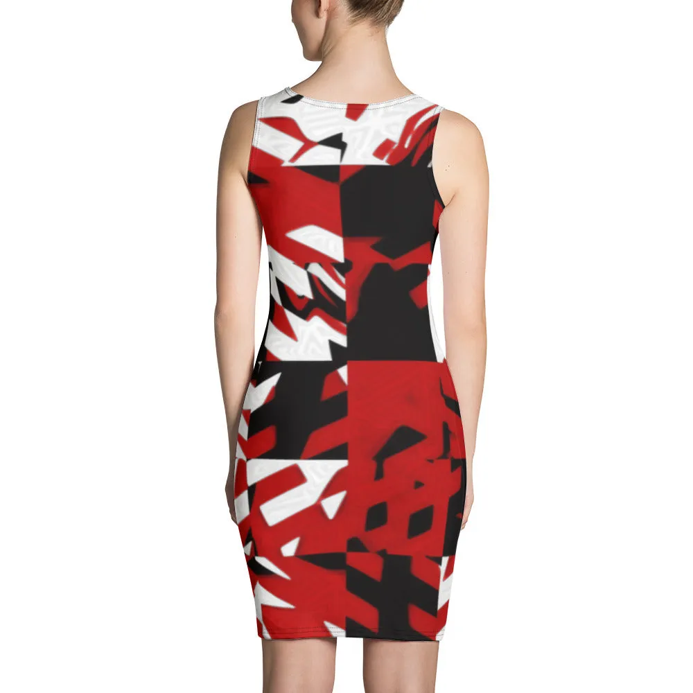 Red Digital Abstract Bodycon Dress