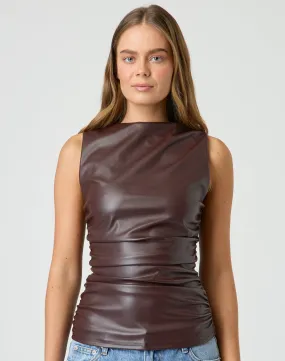 Ruched Faux Leather Top in Autumn Maple | Glassons