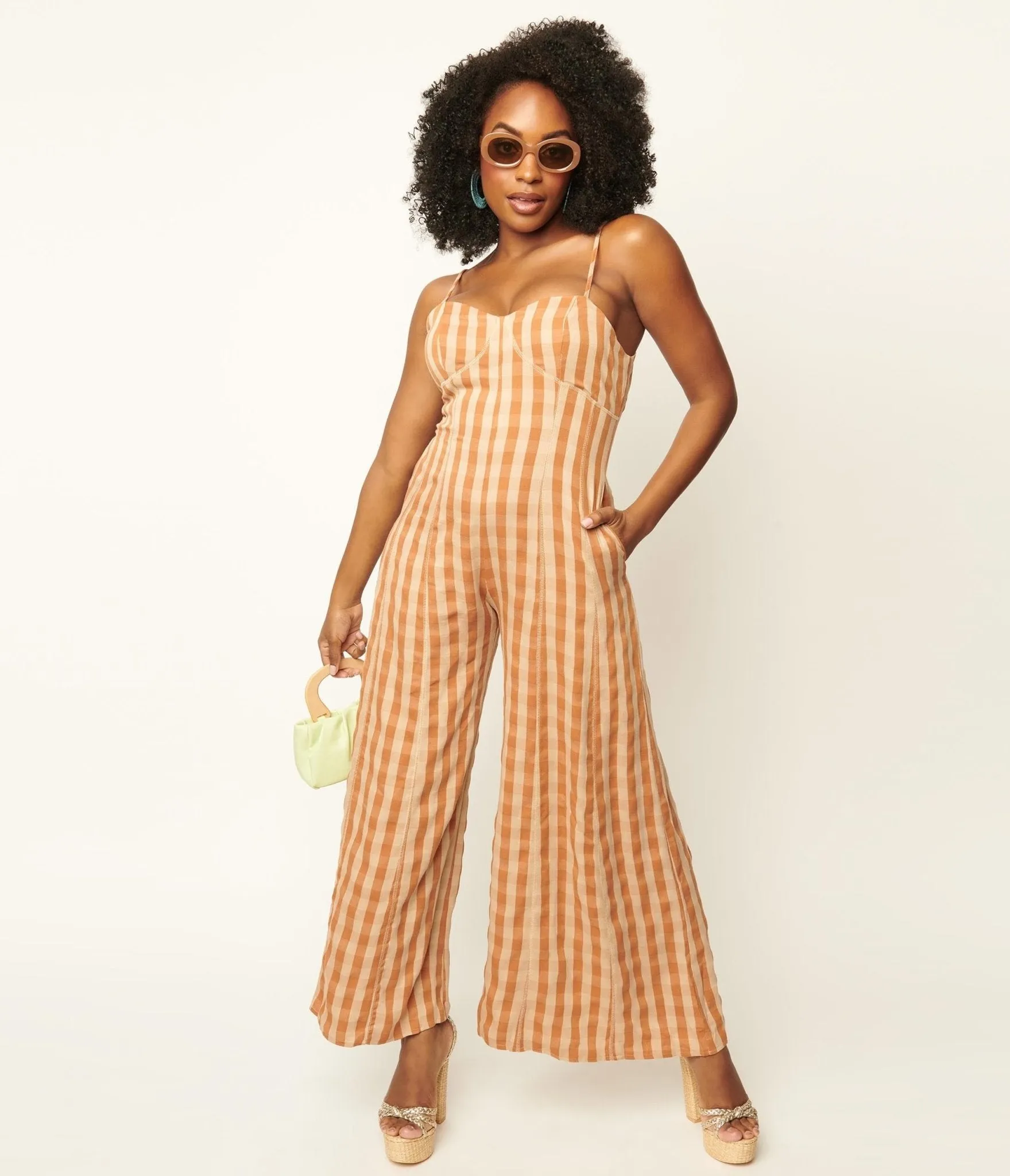 Rust Orange & Beige Gingham Jumpsuit