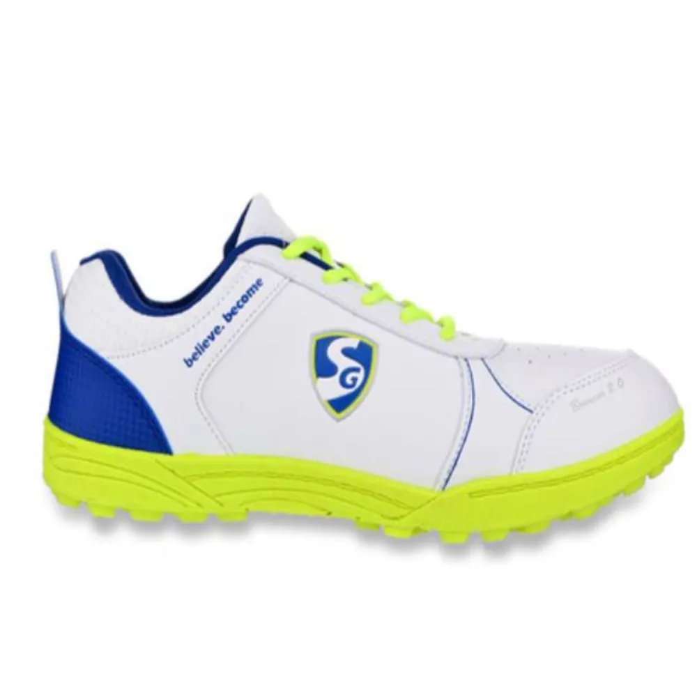 SG Unisex Bouncer 2.0 Cricket Shoe (White/Blue/Lime)