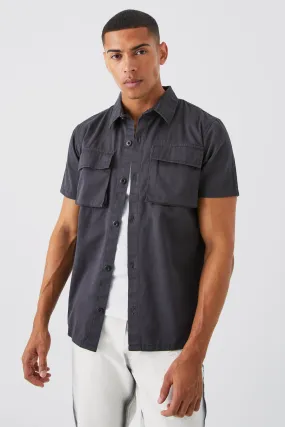 Short Sleeve Twill Utility Shirt Jacket