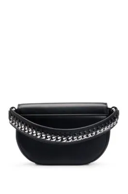 Shoulder bag in faux leather with chain-trimmed strap