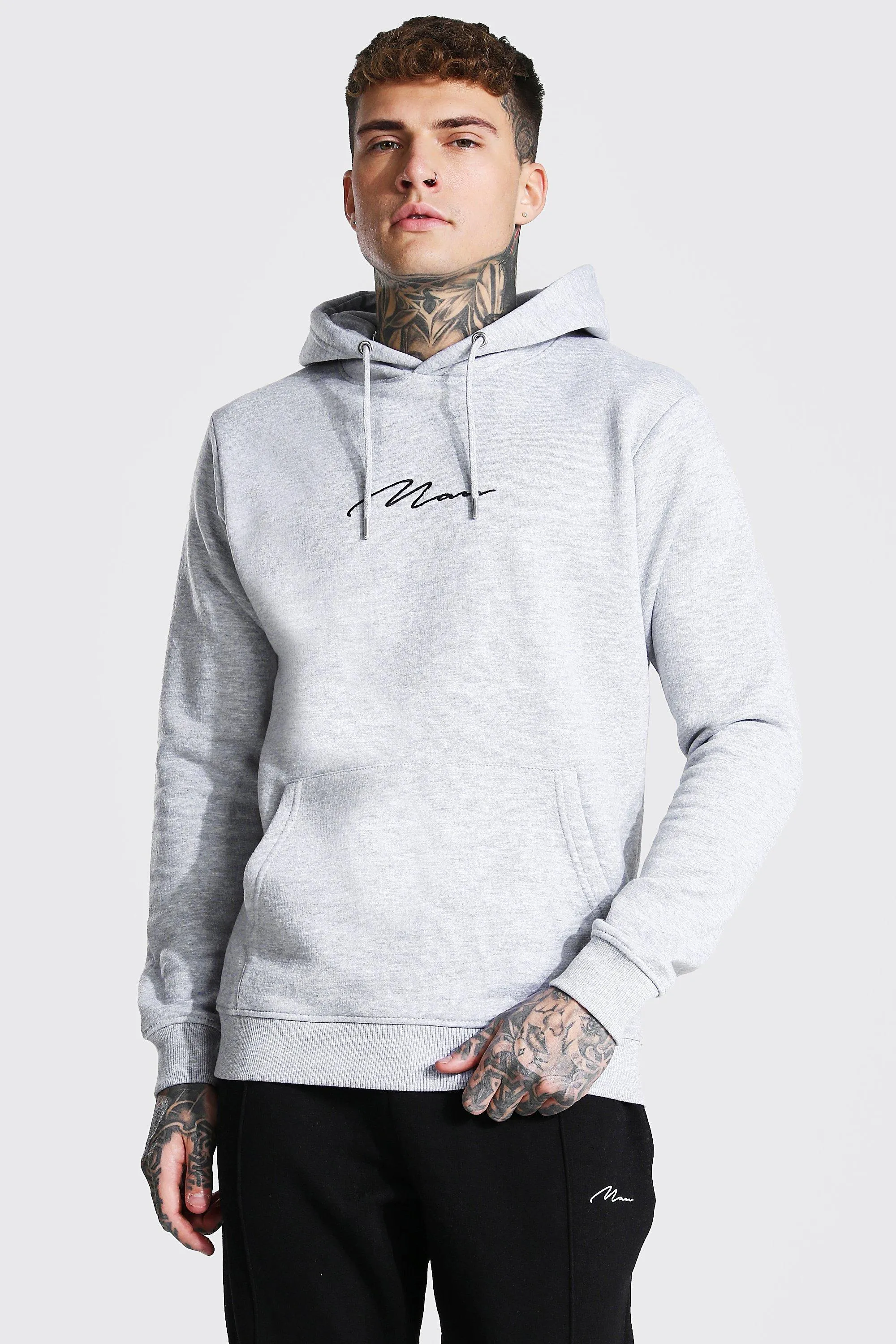 Slim Fit Man Signature Over The Head Hoodie | boohooMAN UK