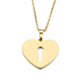 Solid Gold Heart and Key Hole Pendant with High Polished Finishing SP21