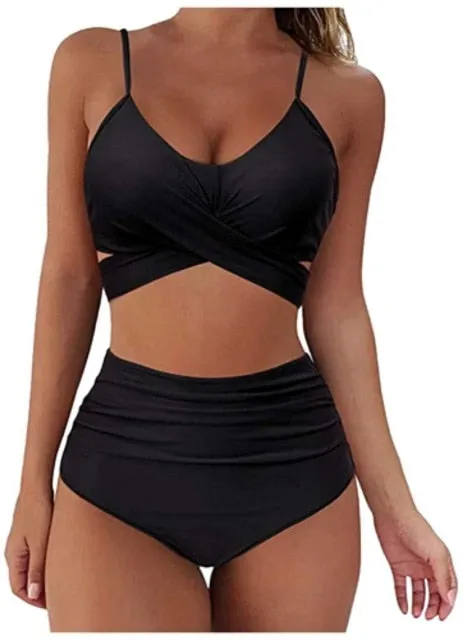 Solid Pattern Sexy and Club Styled Padded High Waist Bikini Set for Women