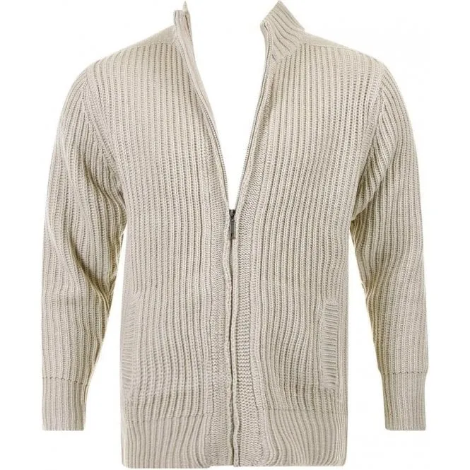 Stone Long Sleeve Regular Fit Full Zipped Cardigan with Applique Shoulder Patch