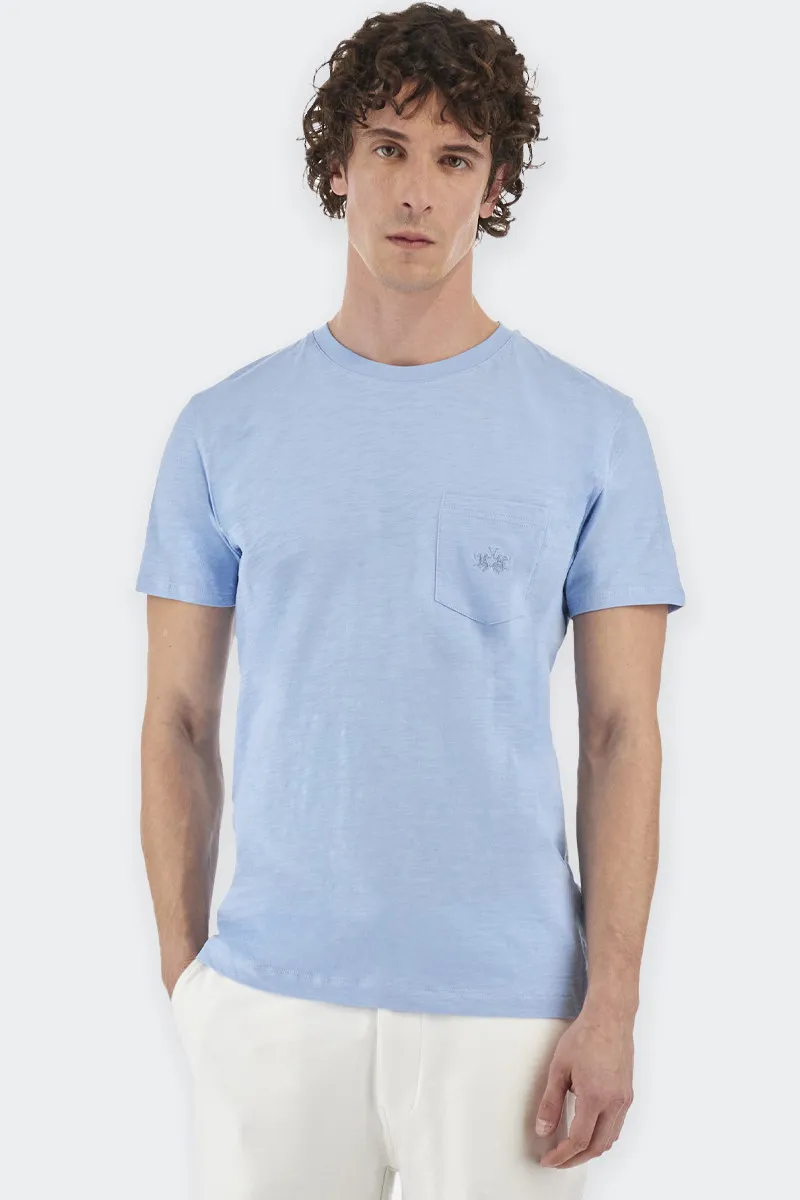 T-SHIRT MANICA CORTA CON TASCHINO AZZURRA