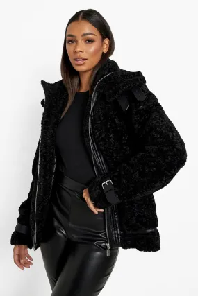 Teddy Faux Fur Double Collar Aviator Jacket