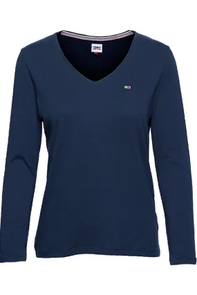 Tommy Hilfiger Women V-Neck L/S Organic Logo Tee Navy