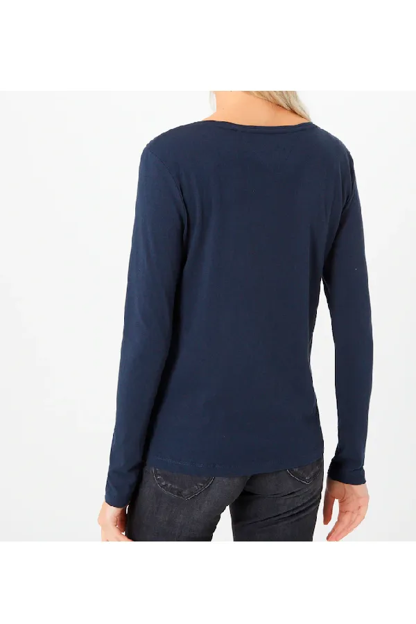 Tommy Hilfiger Women V-Neck L/S Organic Logo Tee Navy