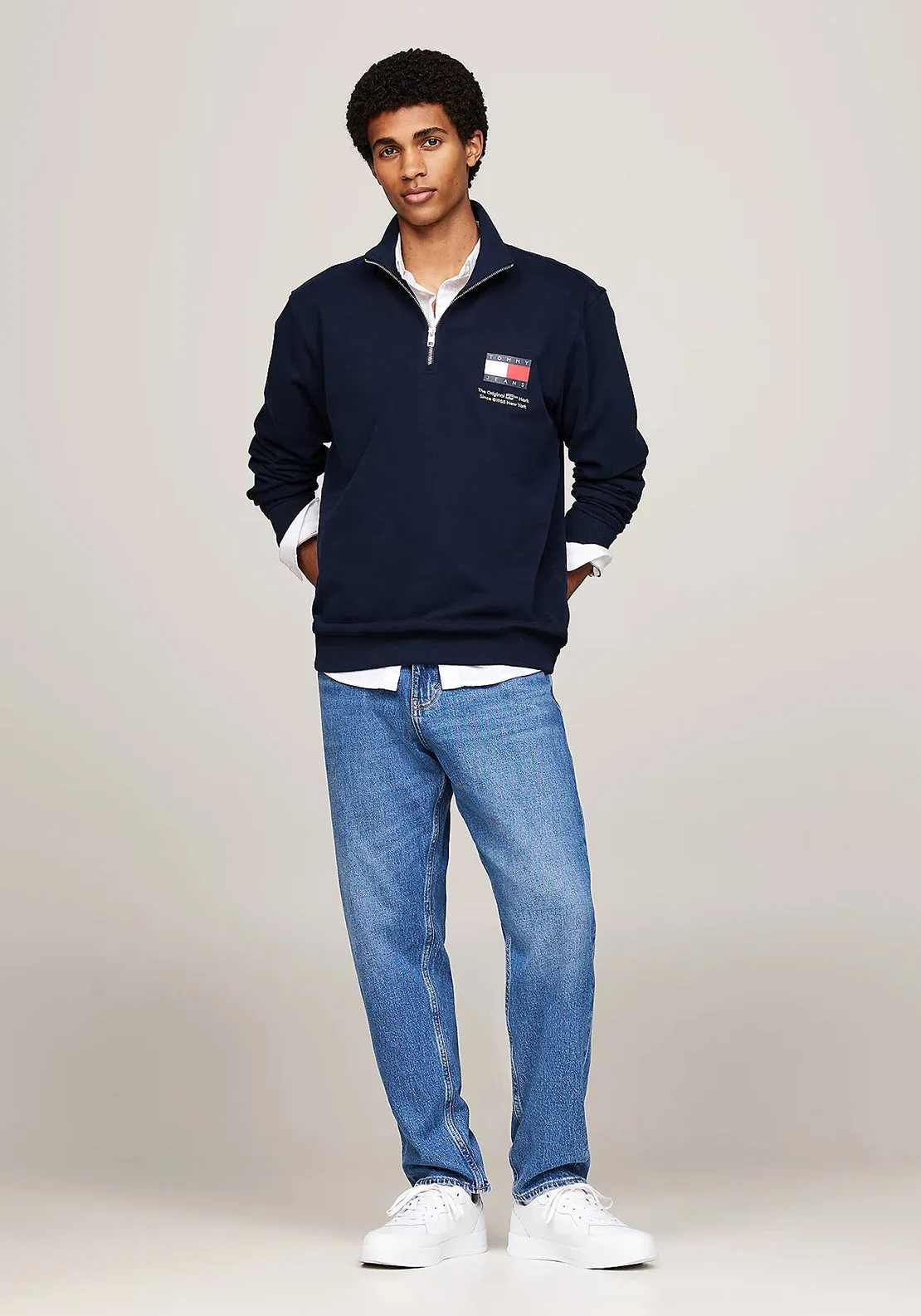 Tommy Jeans Logo Half Zip Sweatshirt, Dark Night Navy