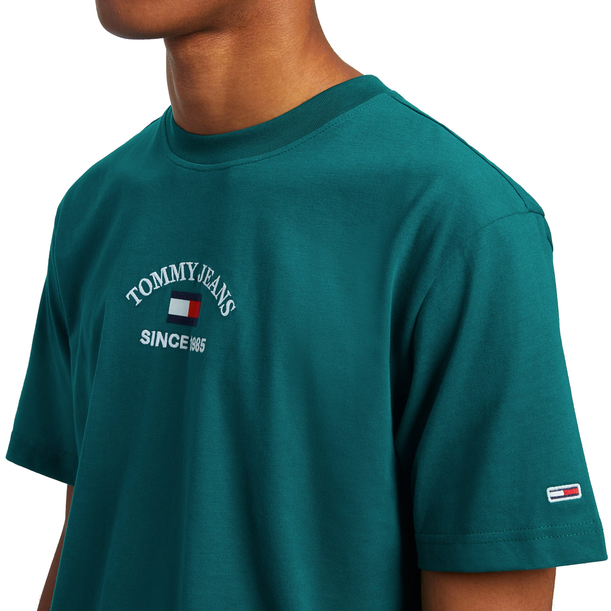 Tommy Jeans Timeless Flocked Flag T-Shirt - Dark Turf Green