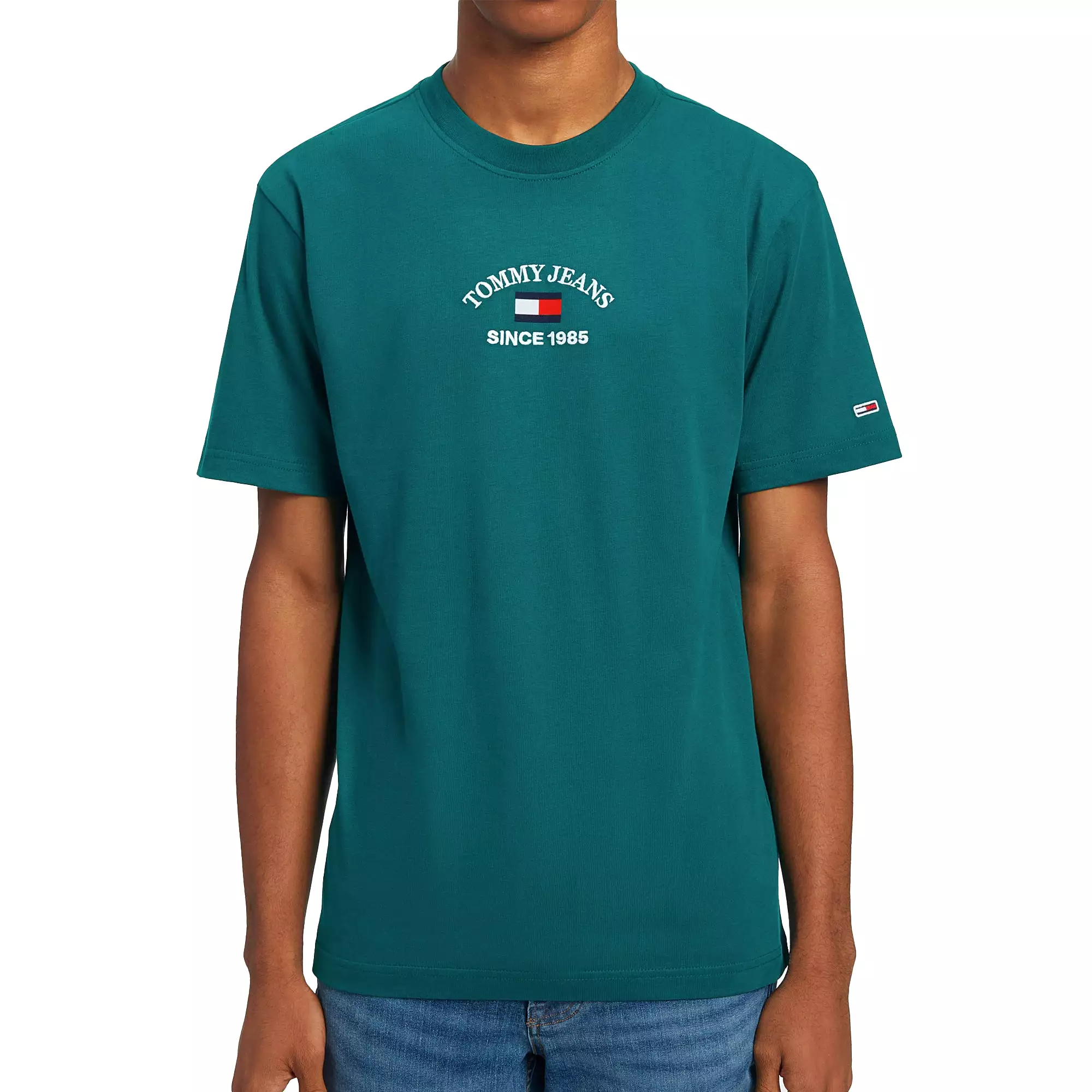 Tommy Jeans Timeless Flocked Flag T-Shirt - Dark Turf Green