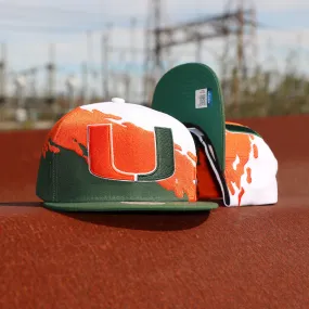 University of Miami Hurricanes Vintage Retro Paintbrush Mitchell and Ness Snapback Hat | Orange/Green/White