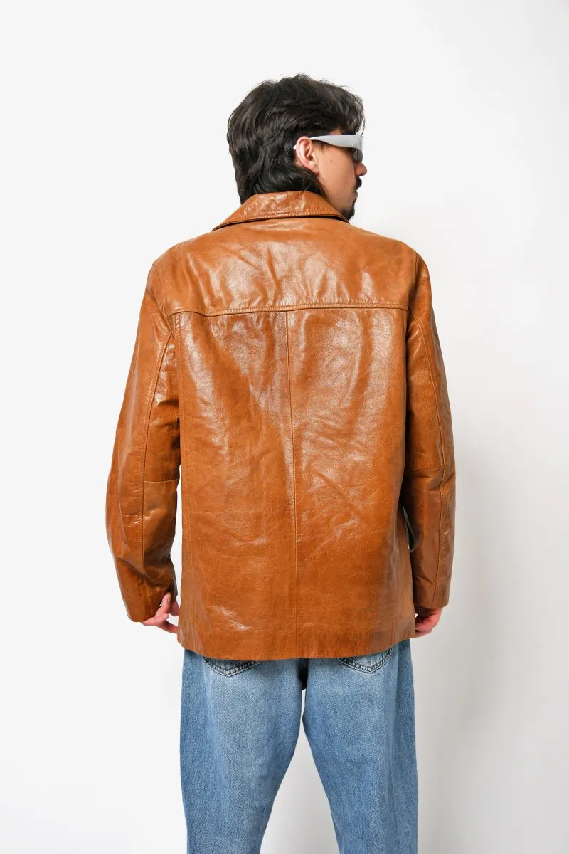 Vintage leather mid length coat