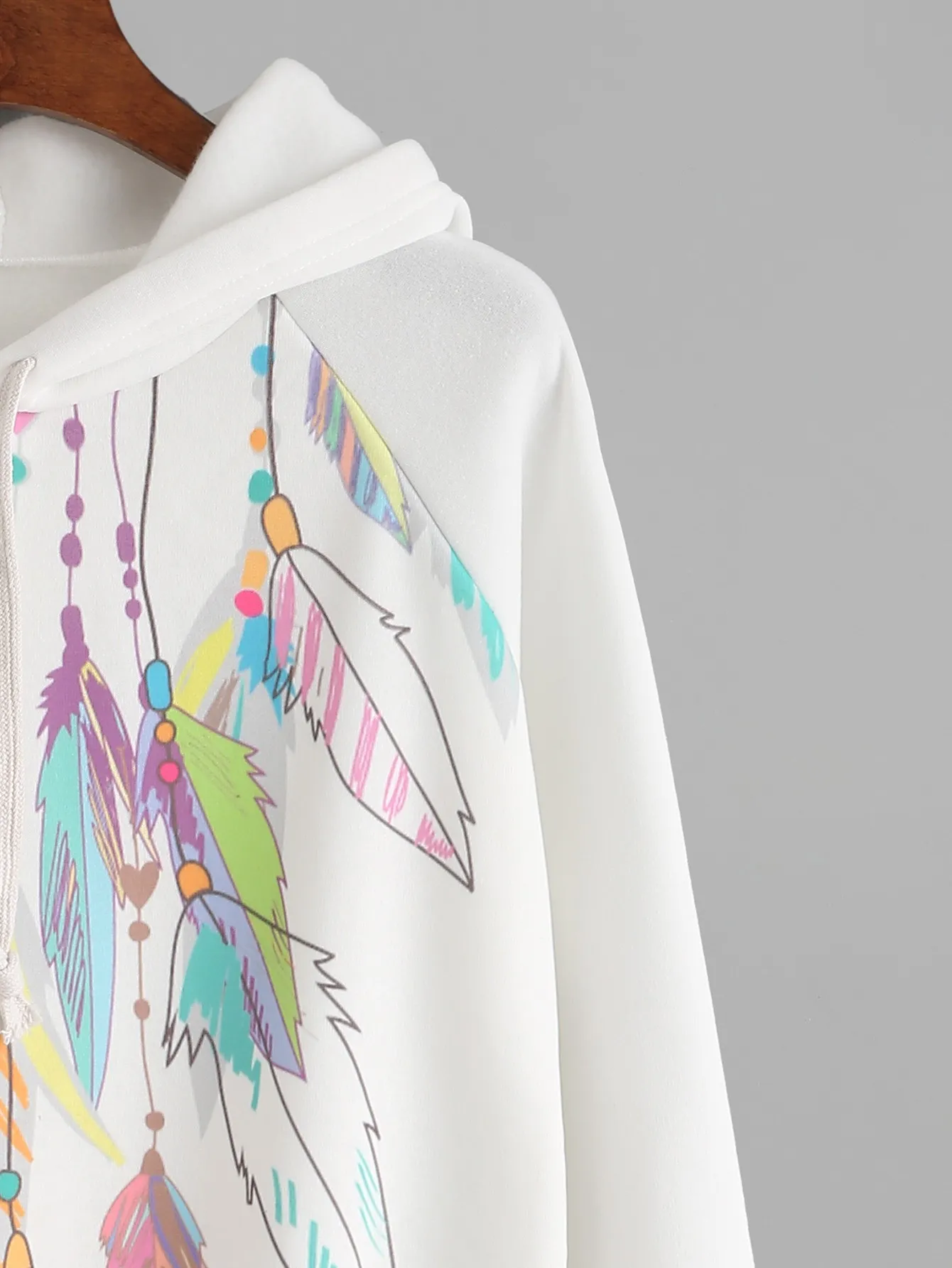 White Rainbow Feather Print Hooded Hoodie Sweatshirt