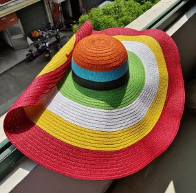 Wide Brim Hat Red Rainbow