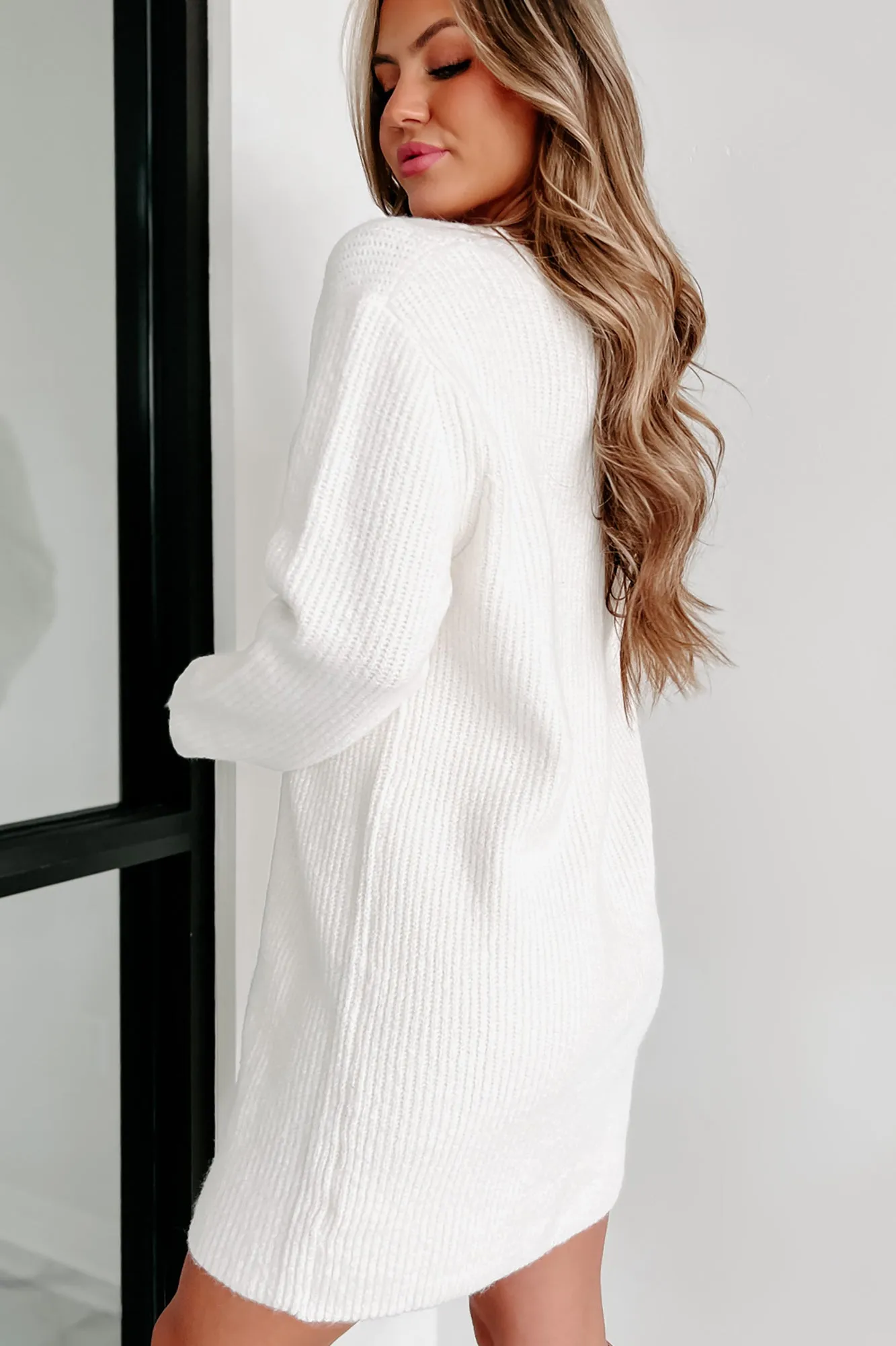 Winter Essential V-Neck Sweater Dress (Ivory)