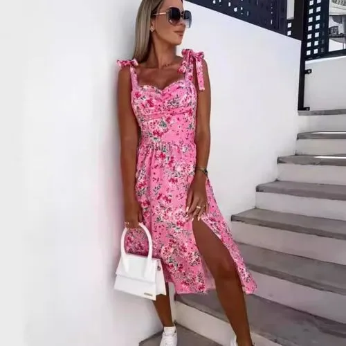 Women's Slit Dress Casual Streetwear Strap Sleeveless Floral Midi Dress Holiday Daily