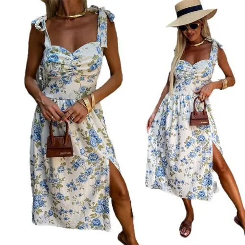 Women's Slit Dress Casual Streetwear Strap Sleeveless Floral Midi Dress Holiday Daily