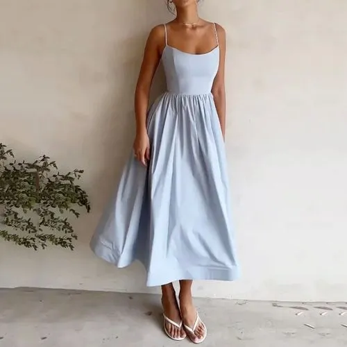 Women's Strap Dress Sexy Strap Pleated Sleeveless Solid Color Midi Dress Holiday Daily