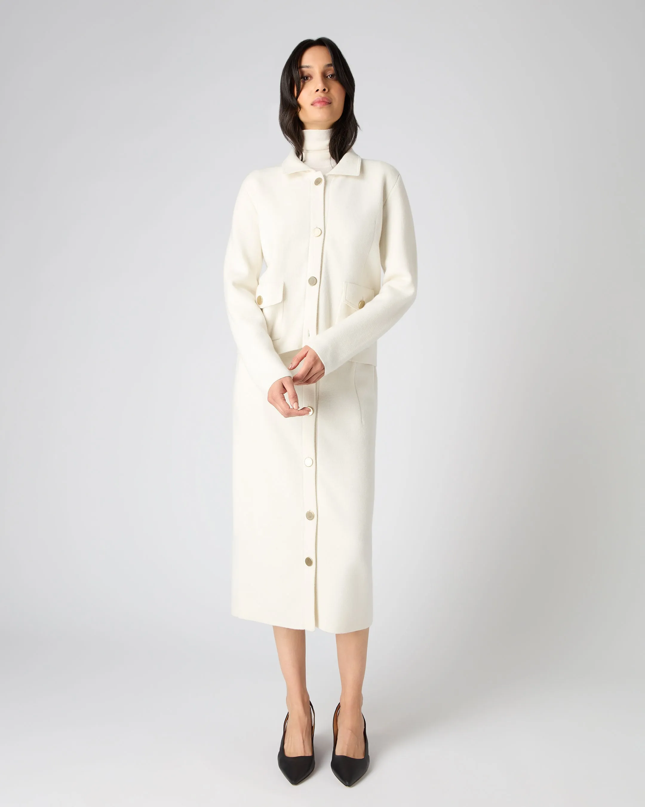 Women's Collared Milano Cashmere Jacket New Ivory White