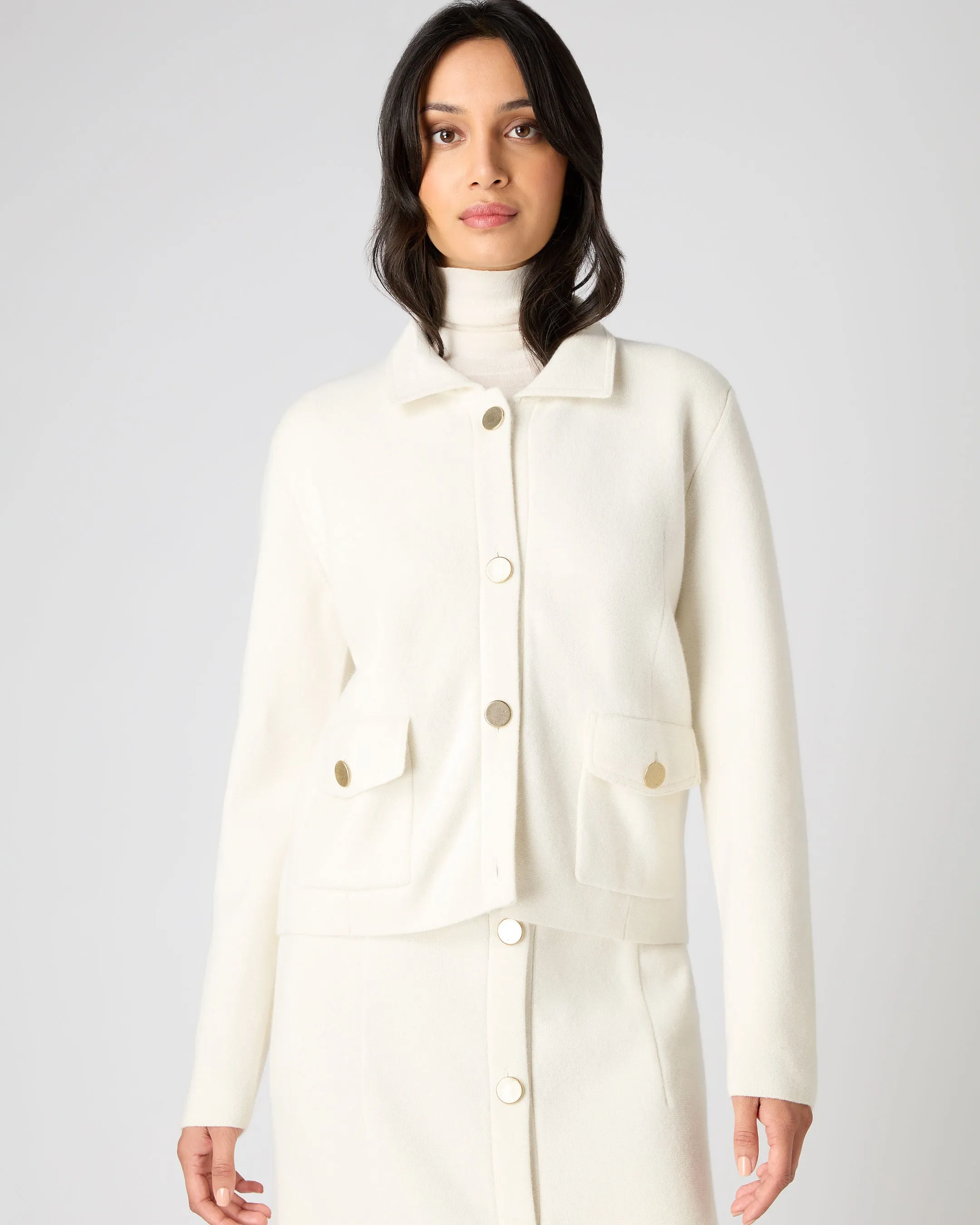 Women's Collared Milano Cashmere Jacket New Ivory White