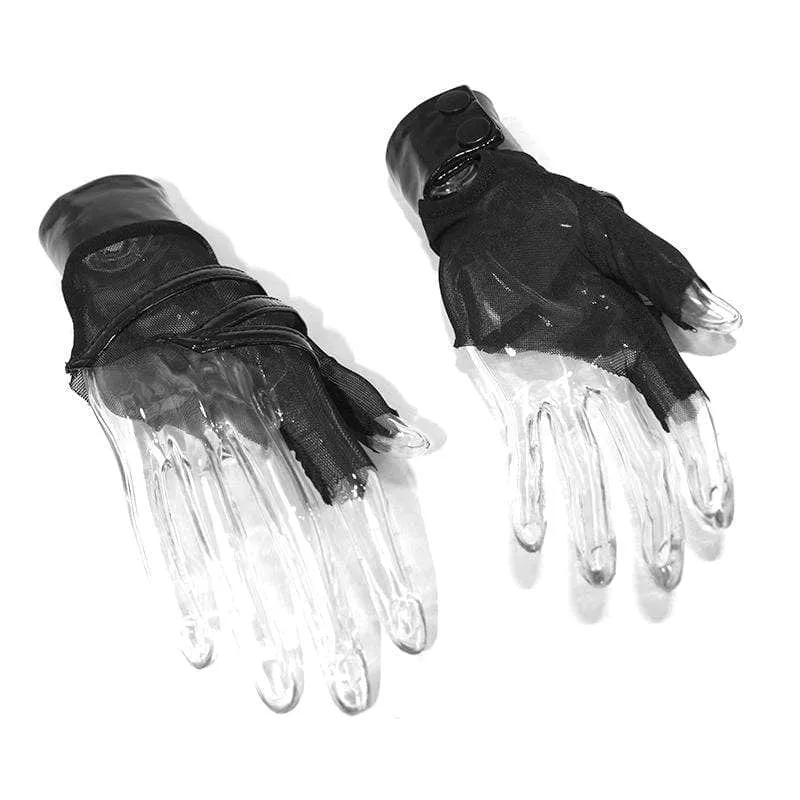 Women's Gothic Full Mesh PU Irregular Gloves