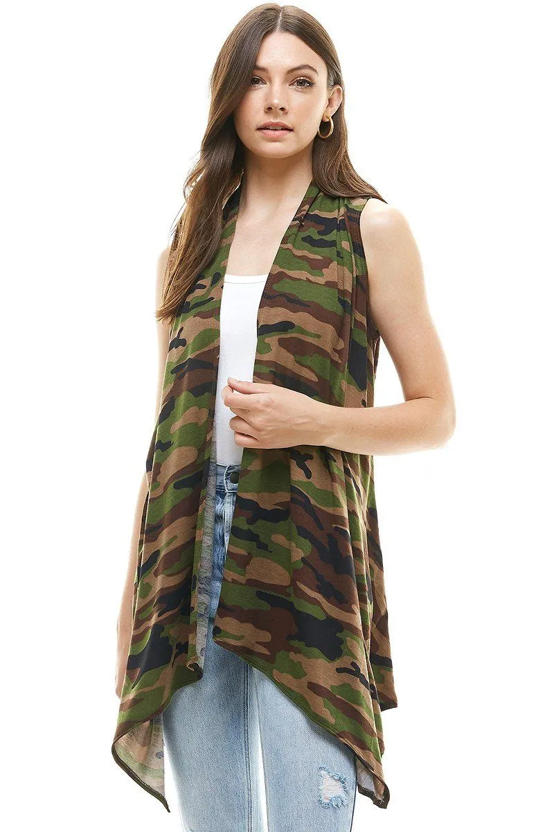 Womens Green Camouflage Vest Open Front Cardigan Sizes S/M/L/XL