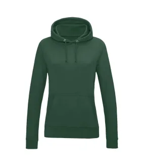 Womens/ladies girlie college hoodie bottle green Awdis