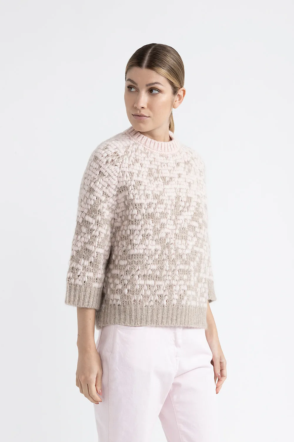 Wool and alpaca jacquard sweater with lurex details