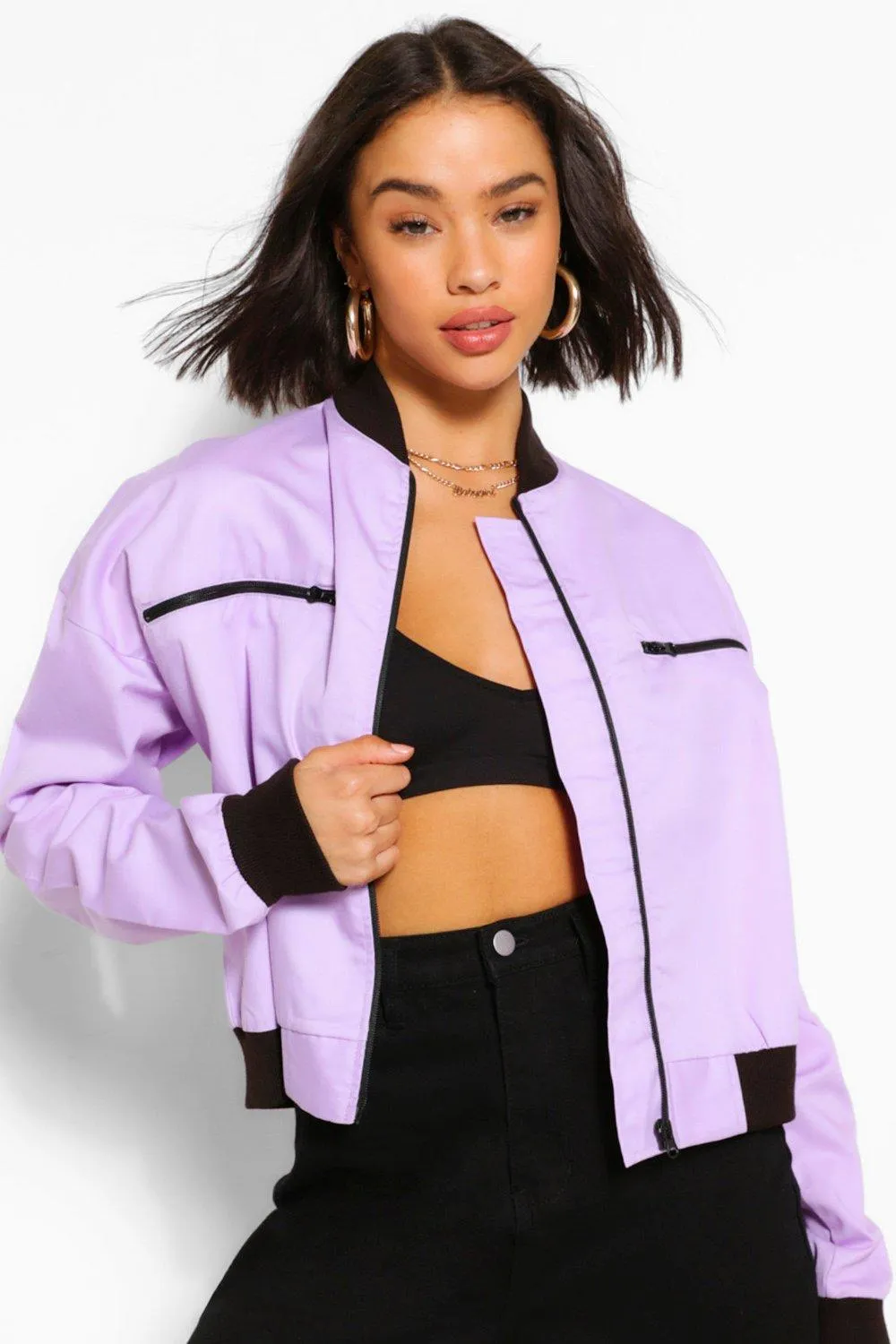 Woven Zip Detail Bomber Jacket